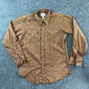 Vintage H Bar C Shirt California Ranchwear Adult XL 16.5 Brown USA Button Mens